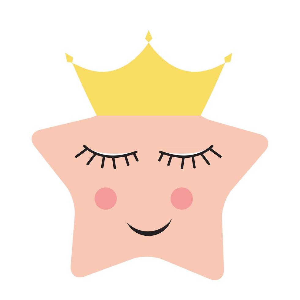 Cute Princess Star in Gold Crown Vector Illustration