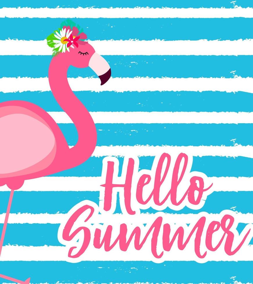 Cute Pink Flamingo Summer Background Vector Illustration