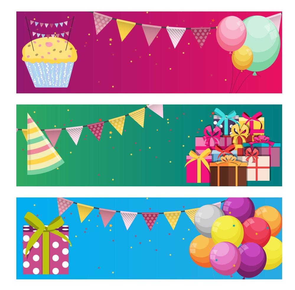 Party Background Baner with Flags and Balloons Vector Illustration