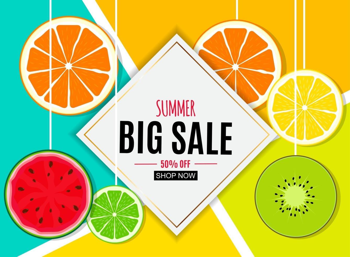 Abstract Summer Sale Background with Fresh Fruits. Vector Illustration