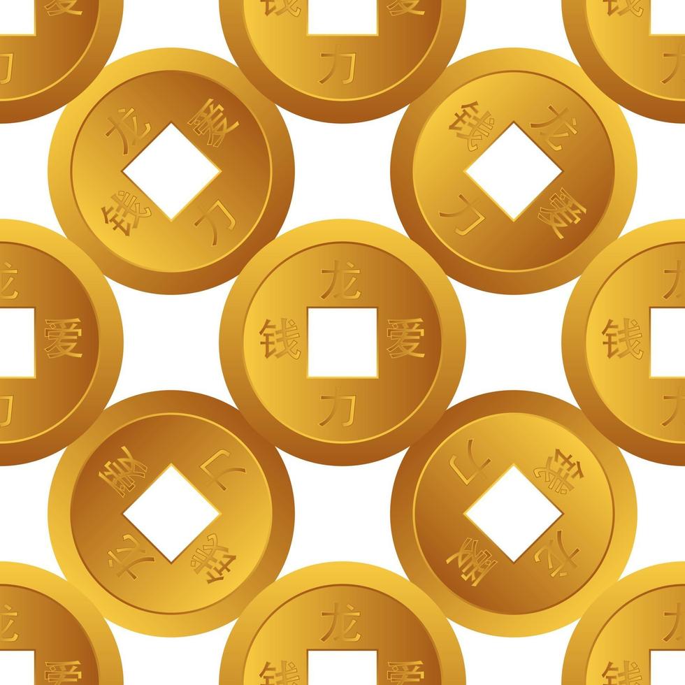 Chinese New Year lucky coin seamess pattern background for greeting card, poster, web banner. Vector Illustration EPS10