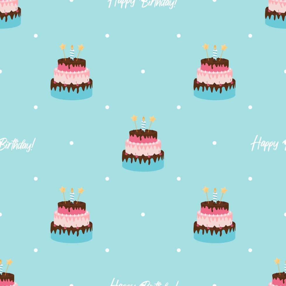 Cute Birthday Seamless Pattern Background with Cake, Candles. Design Element for Party Invitation, Congratulation. Vector Illustration EPS10