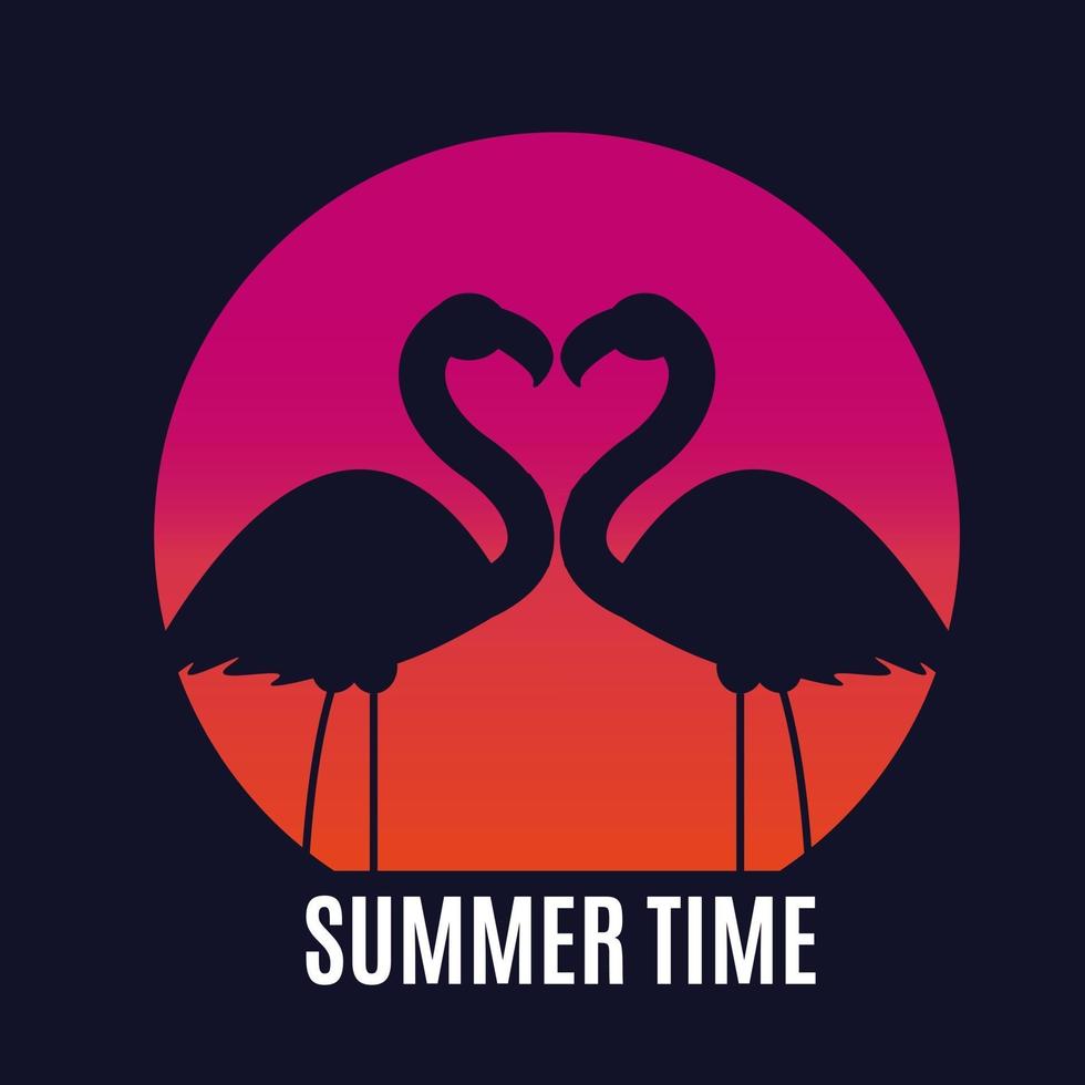 Beautiful Flamingo  Silhouette Background Vector Illustration