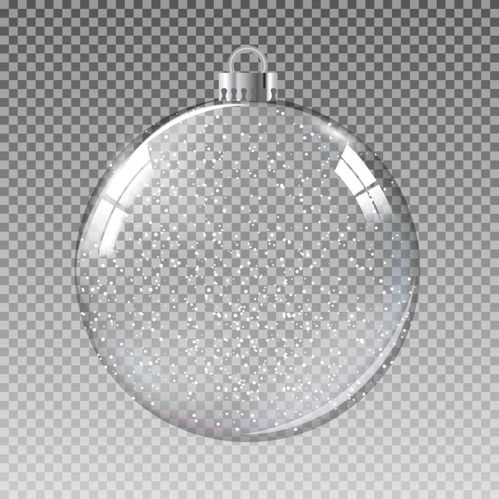 Glass Transparent Christmas Ball with Snow. Vector Illustration