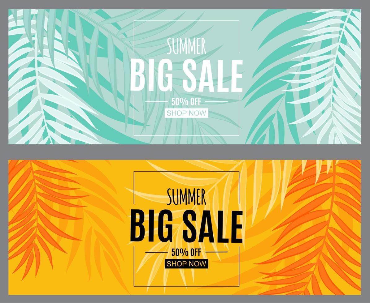 Abstract Summer Sale Background with Palm Leaves. Vector Illustration