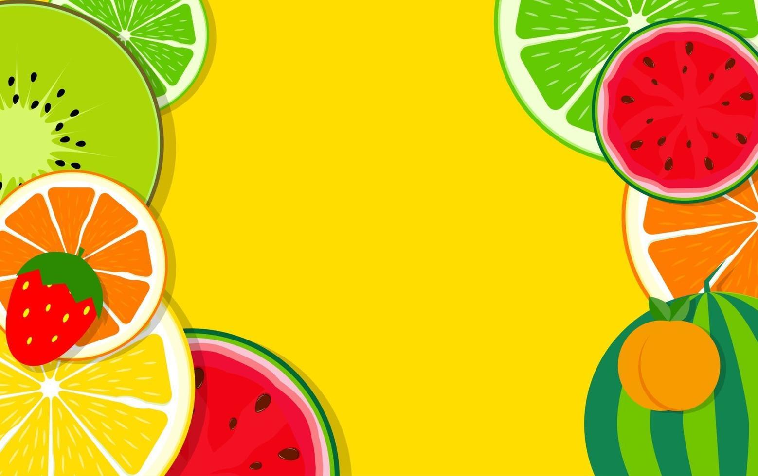 Abstract Mixed Flat Fruit Background Vector Illustration
