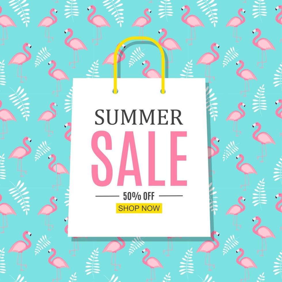 Abstract Summer Sale Background with Shopping Bag. Vector Illustration
