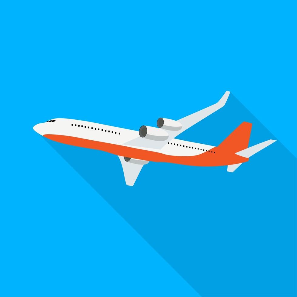 Flat airplane icon on blue background. Vector Illustration