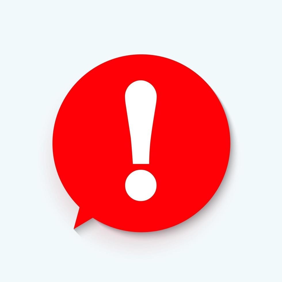 Red attention sign in speech bubble. Exclamation mark icon. Vector illustration