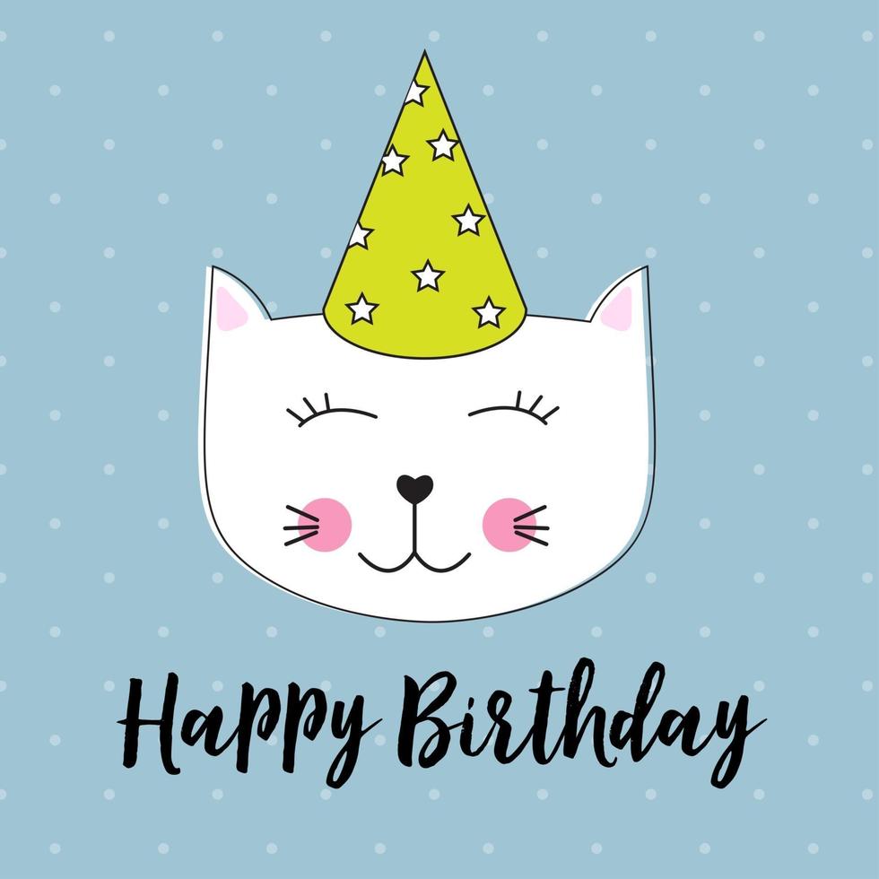 Happy Birthday Background wuth Little Cute Cat Vector Illustration