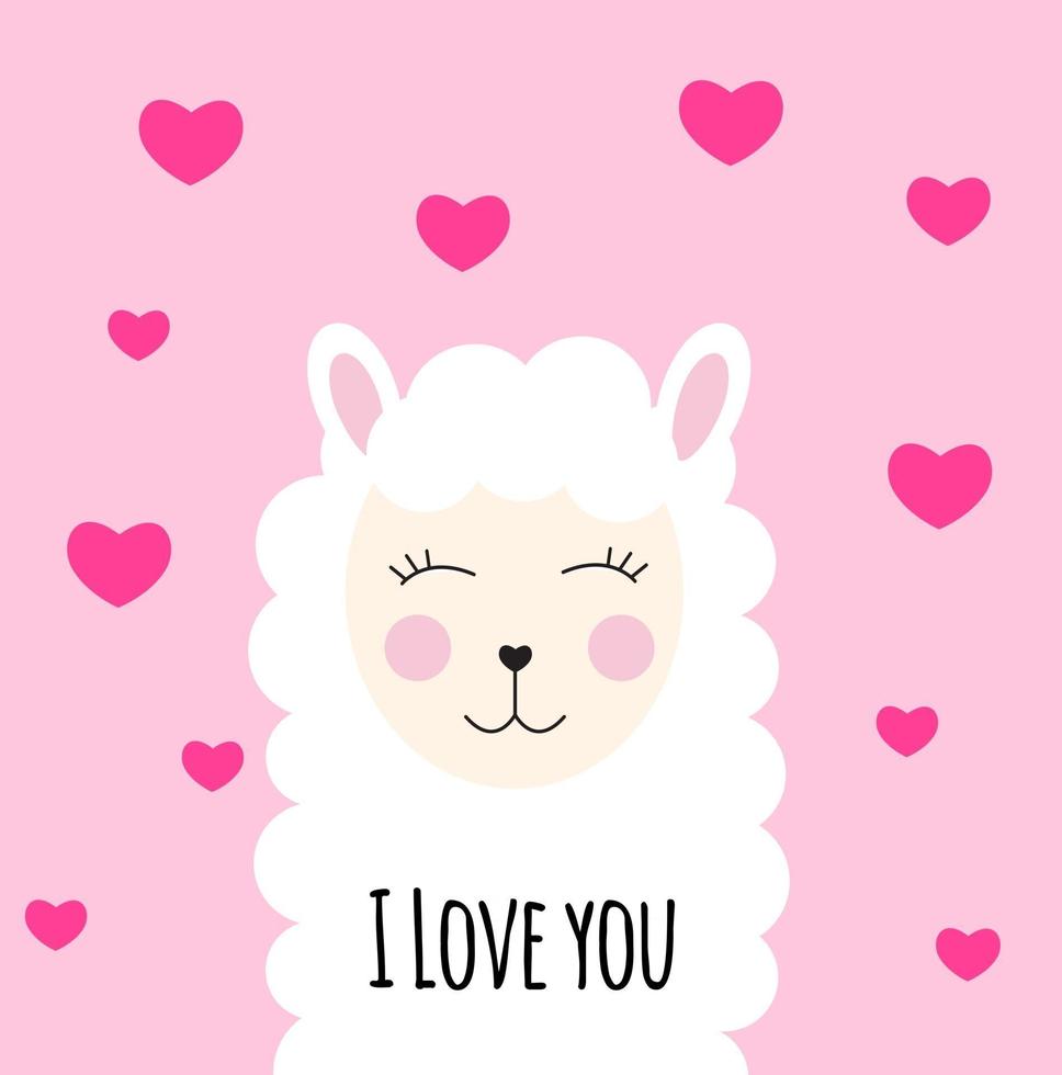 Little cute llama with heart for card and shirt design. I Love you concept. Vector Illustration