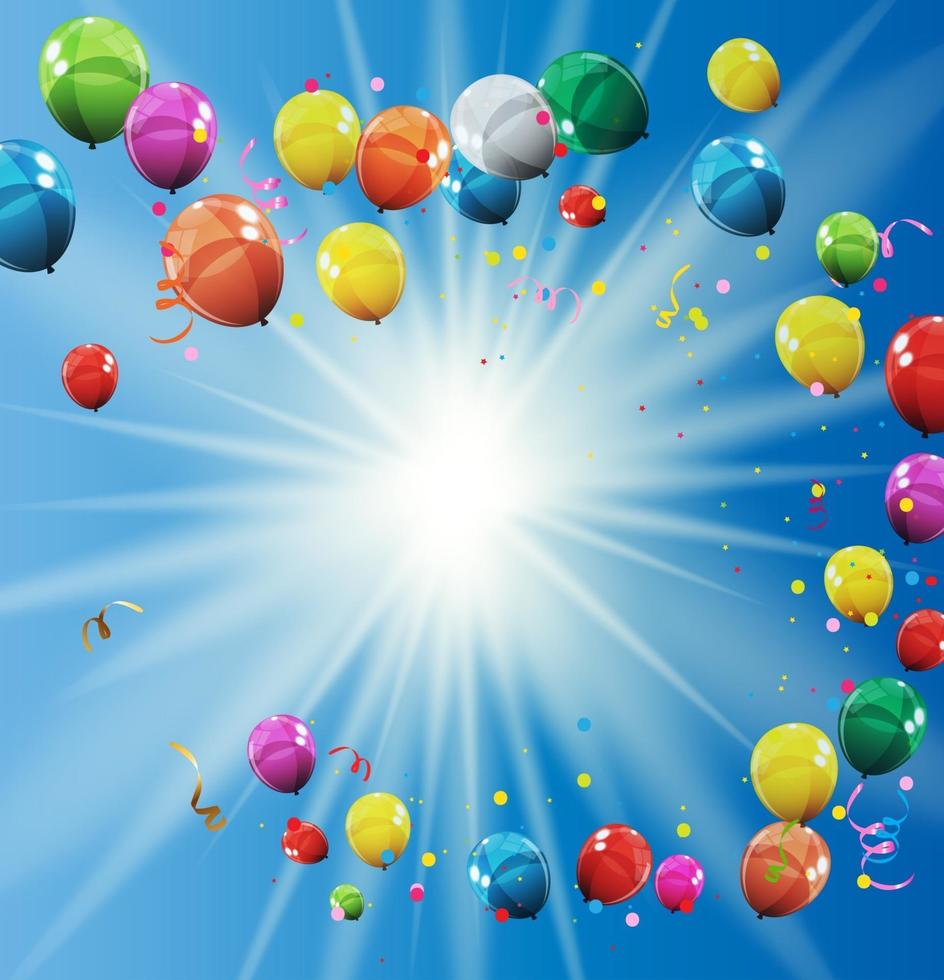 Grupo de fondo de globos de helio brillante de color. conjunto de globos para cumpleaños, aniversario, decoraciones para fiestas de celebración. ilustración vectorial vector