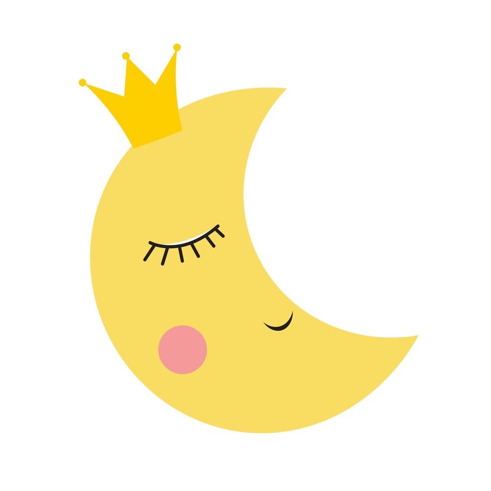 Cute Princess Moon in Gold Crown Vector Illustration