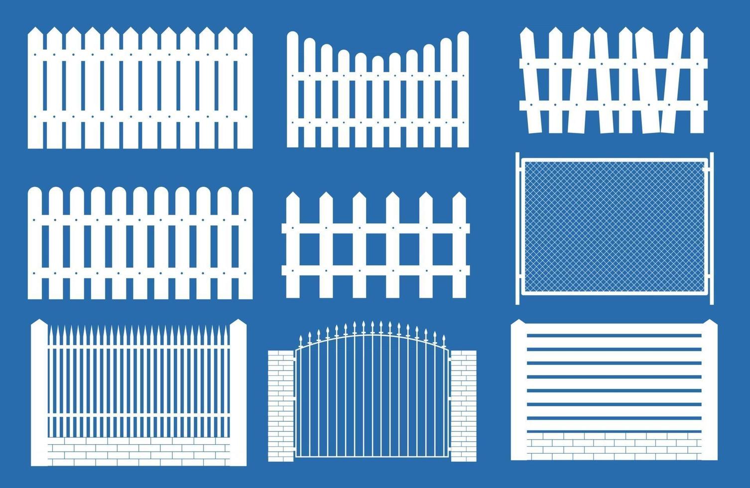 conjunto de colección de vallas, siluetas de piquetes para el fondo del jardín. ilustración vectorial vector