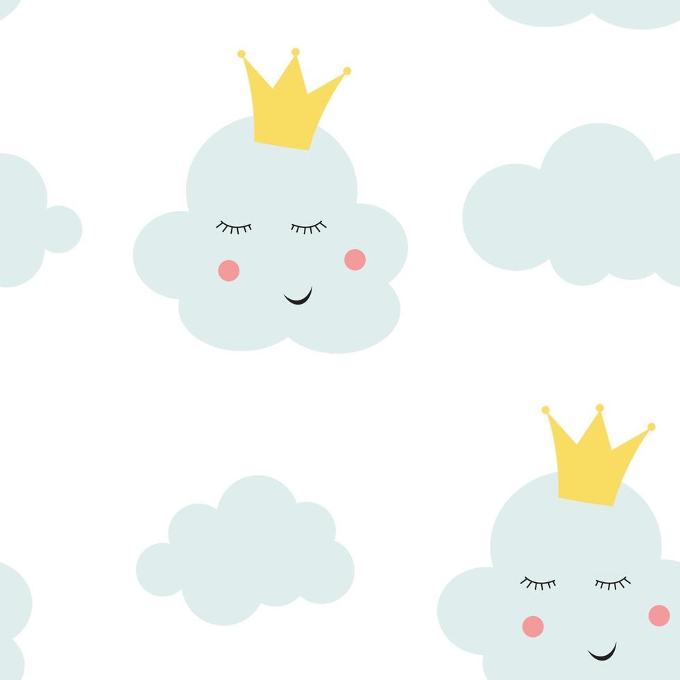 Fondo de patrón transparente para niños con ilustración de vector de princesa de nubes