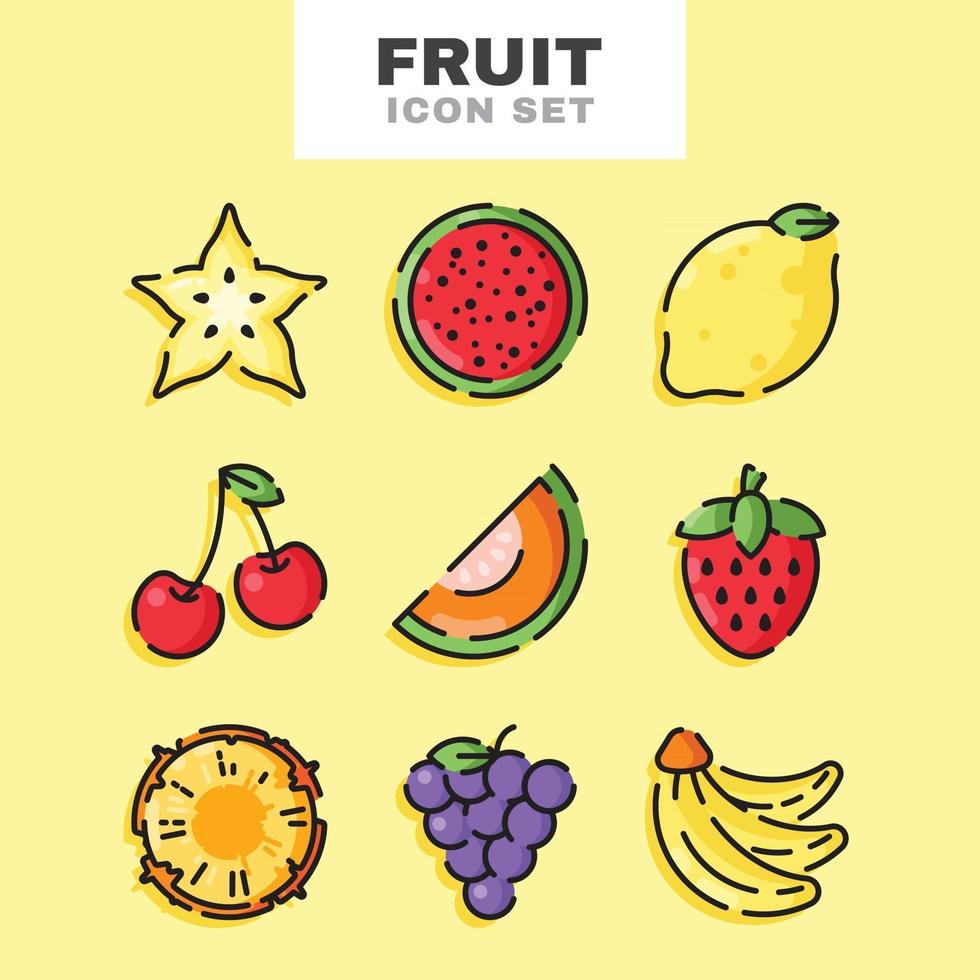 conjunto de iconos de frutas de verano vector