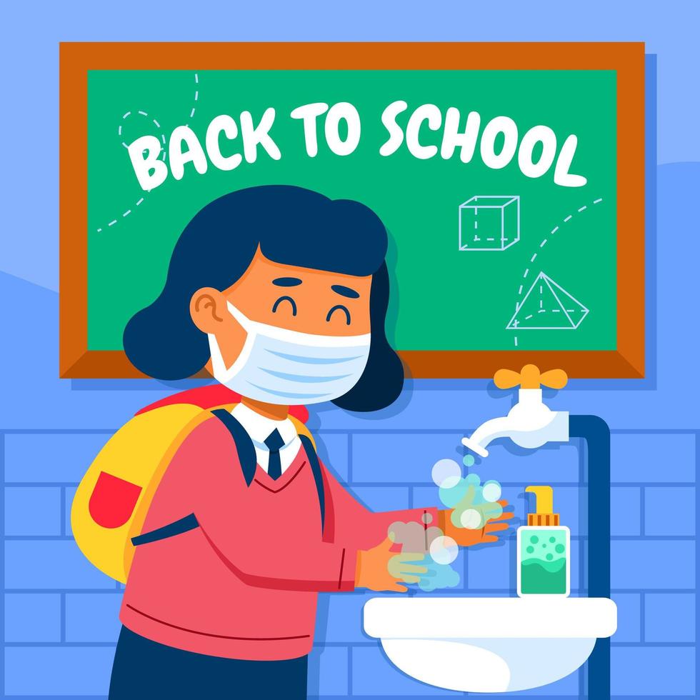 Student Washing Hand Before Enter Classroom vector