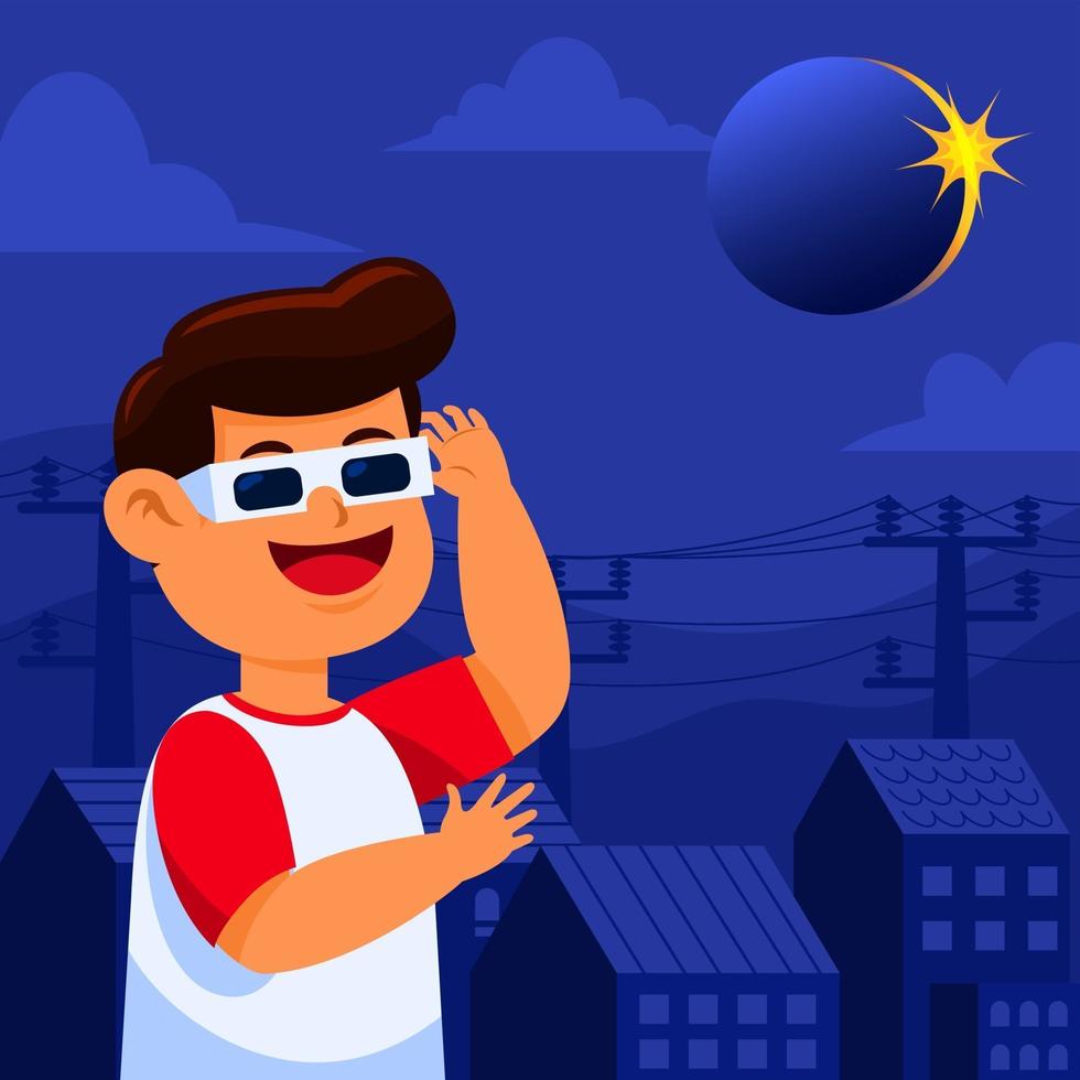 Boy Watch Solar Eclipse vector