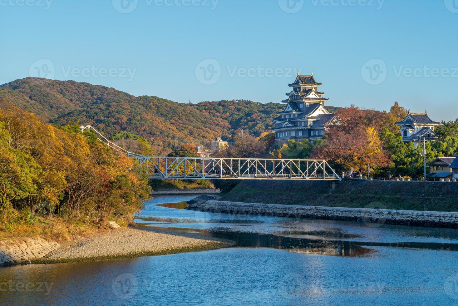 El castillo de Okayama también conocido como ujo por el río Asahi en Okayama en Japón foto