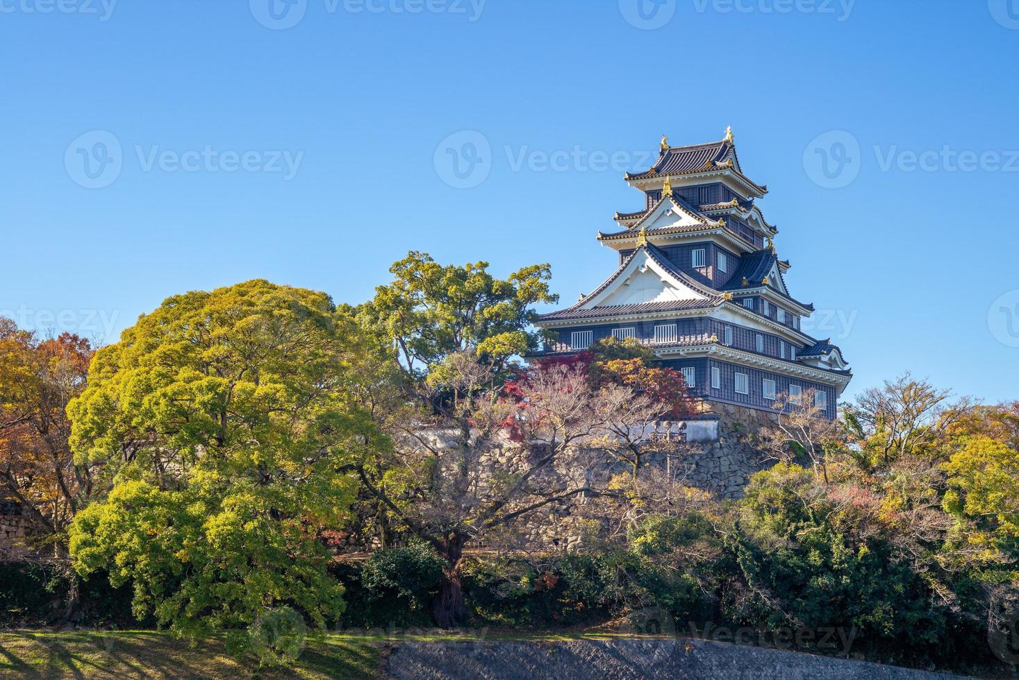 El castillo de Okayama también conocido como ujo por el río Asahi en Okayama en Japón foto