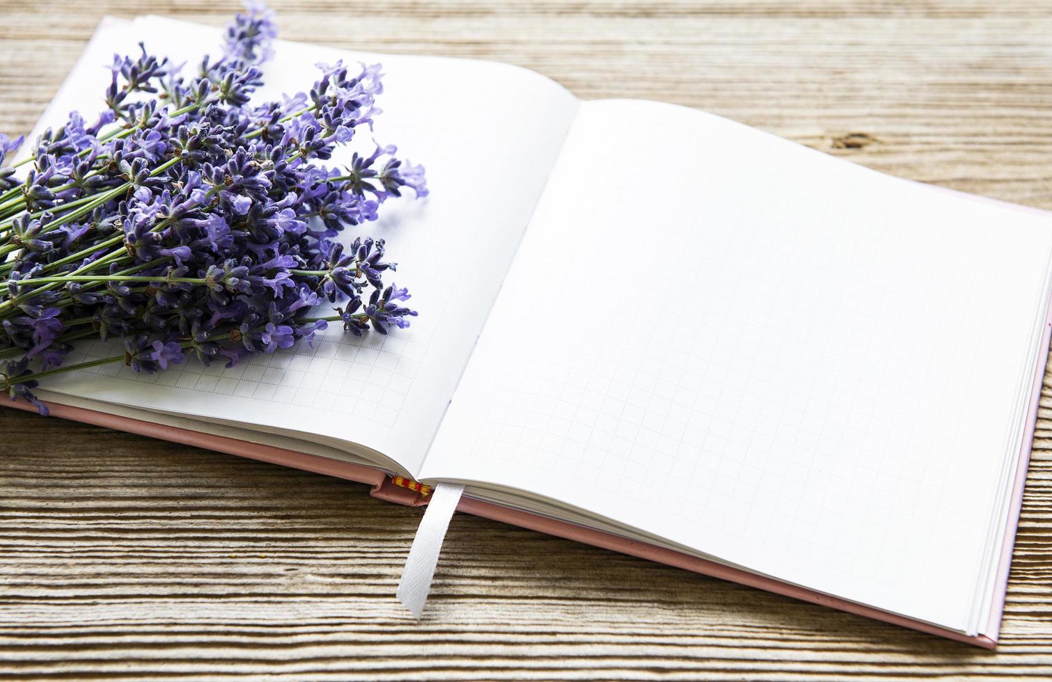 Lavender bouquet and notebook photo