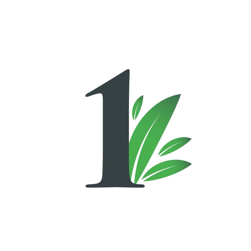 logo número uno con hojas verdes. logotipo del número 1 natural. vector