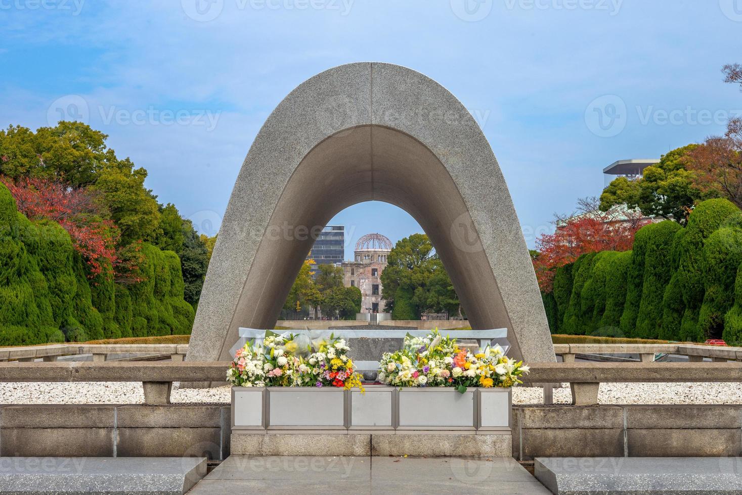 Cenotaph at Hiroshima Peace Memorial Park in Japan photo