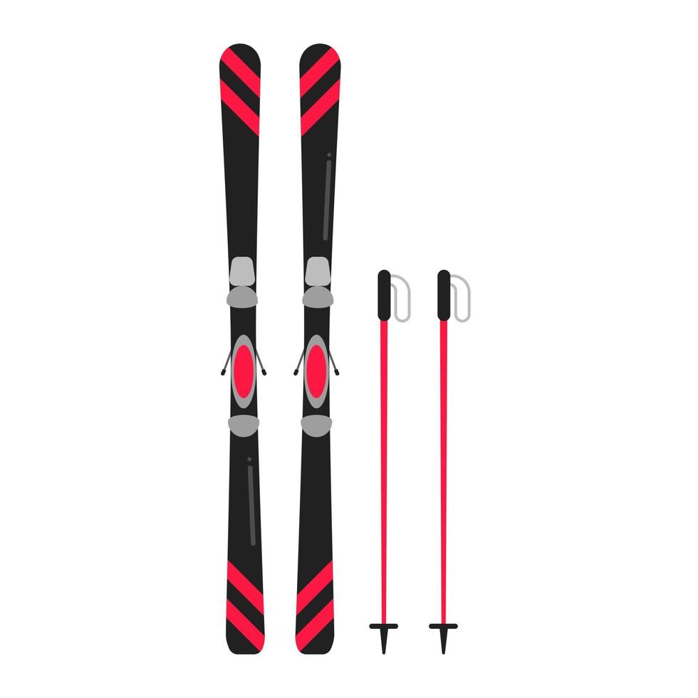 Ski and sticks flat style design vector illustration icons signs isolated on white background. Skiing equipment and winter sports symbols.