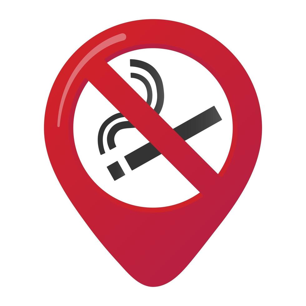 No smoking area marker map pin icon sign with flat design gradient styled cigarette in the prohibited forbidden red circle. Symbol of the no smoking area in the map apps isolated on white background vector