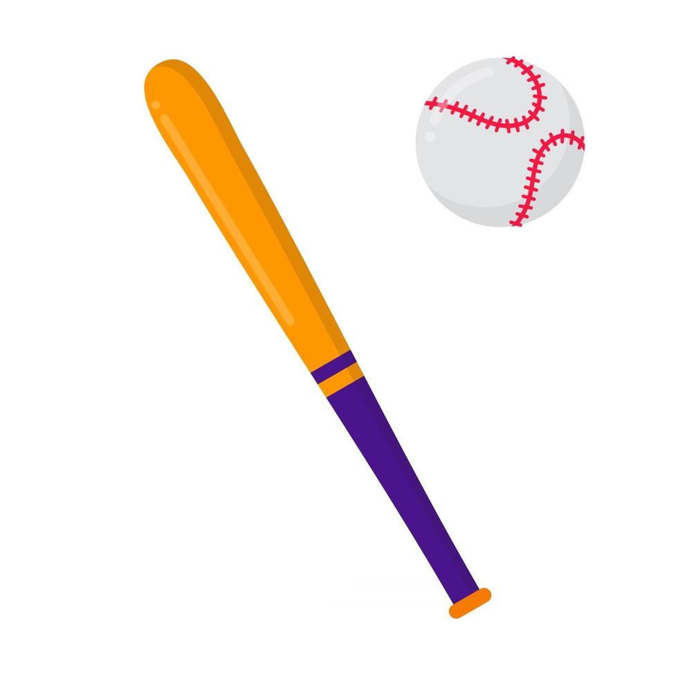 Baseball bat and ball flat style design vector illustration isolated on white background icon signs. Symbols of sport game baseball.