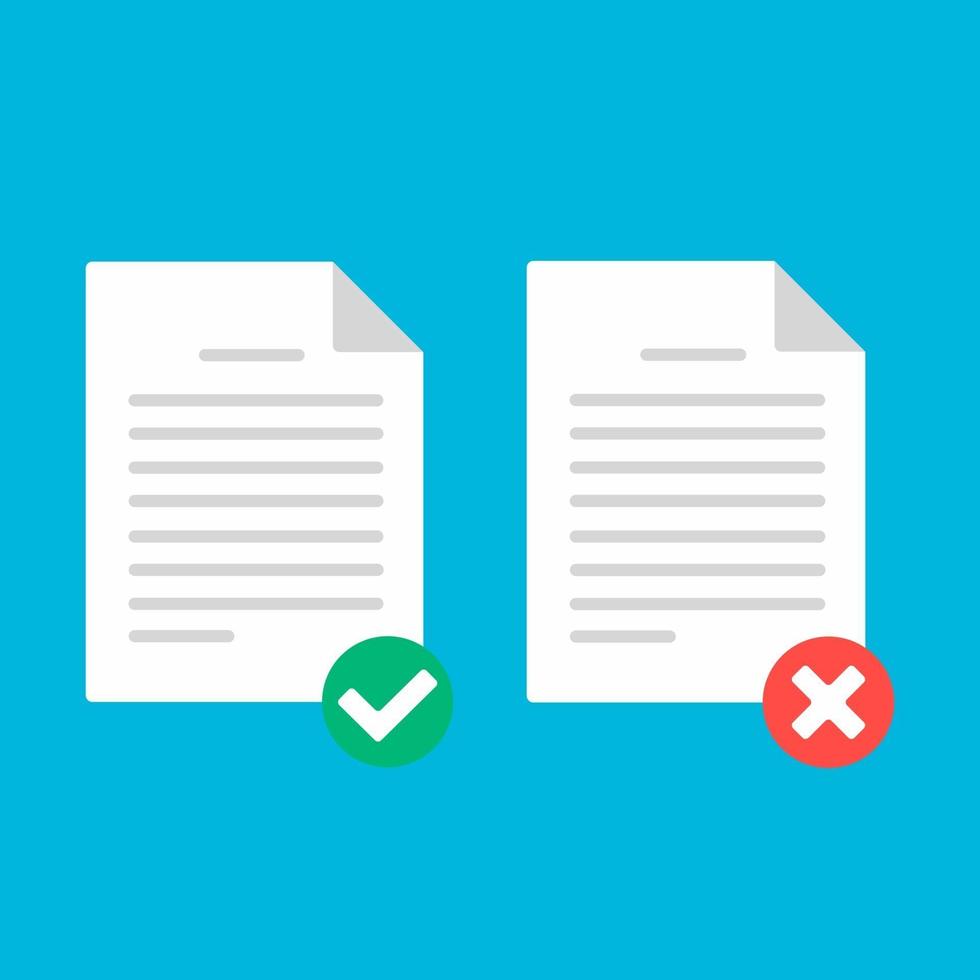 Claim form on paper sheet with check mark tick OK and cross x NO vector illustration.eps