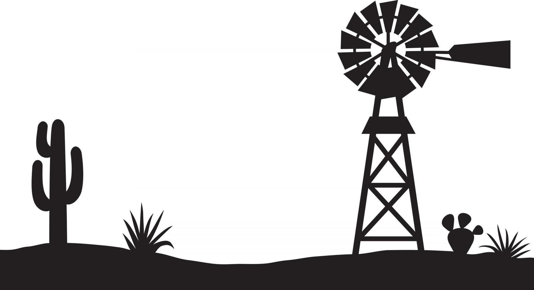 Desert Landscape with Water pumping windmill vector