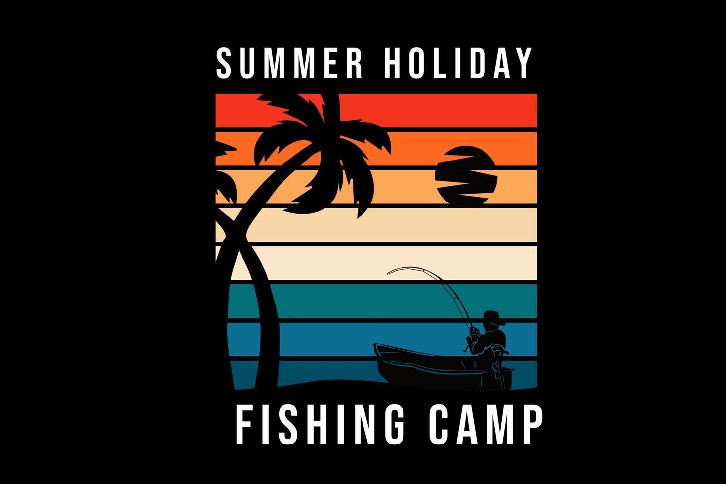 summer fishing on the beach silhouette vector