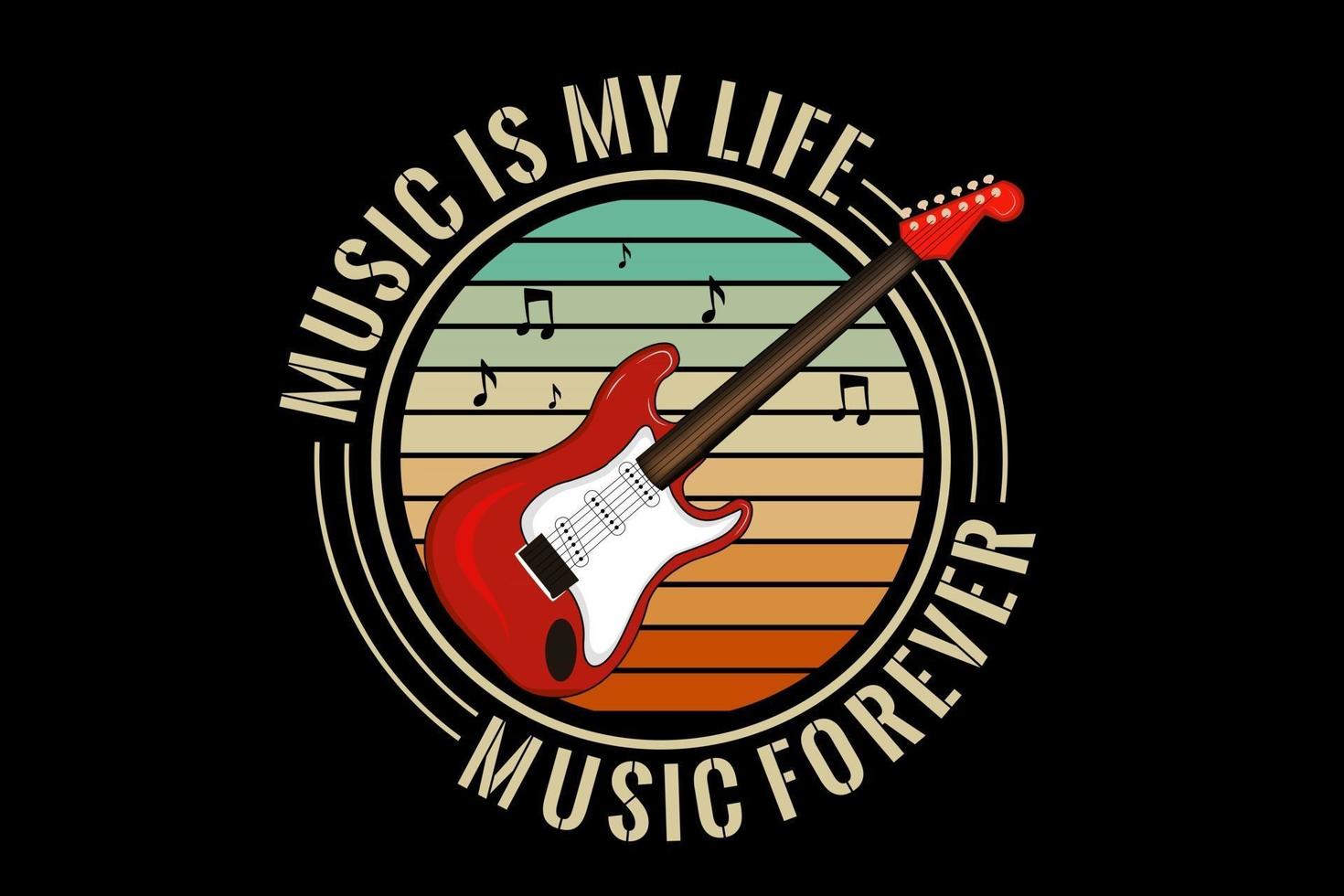 music is my life silhouette design with retro background vector