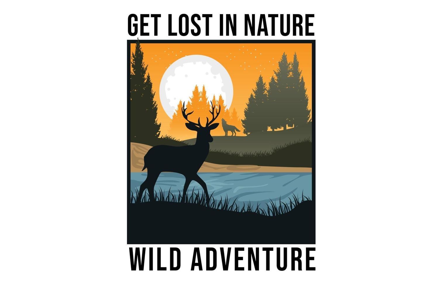 Piérdase en la naturaleza salvaje aventura, diseño de ilustraciones vector
