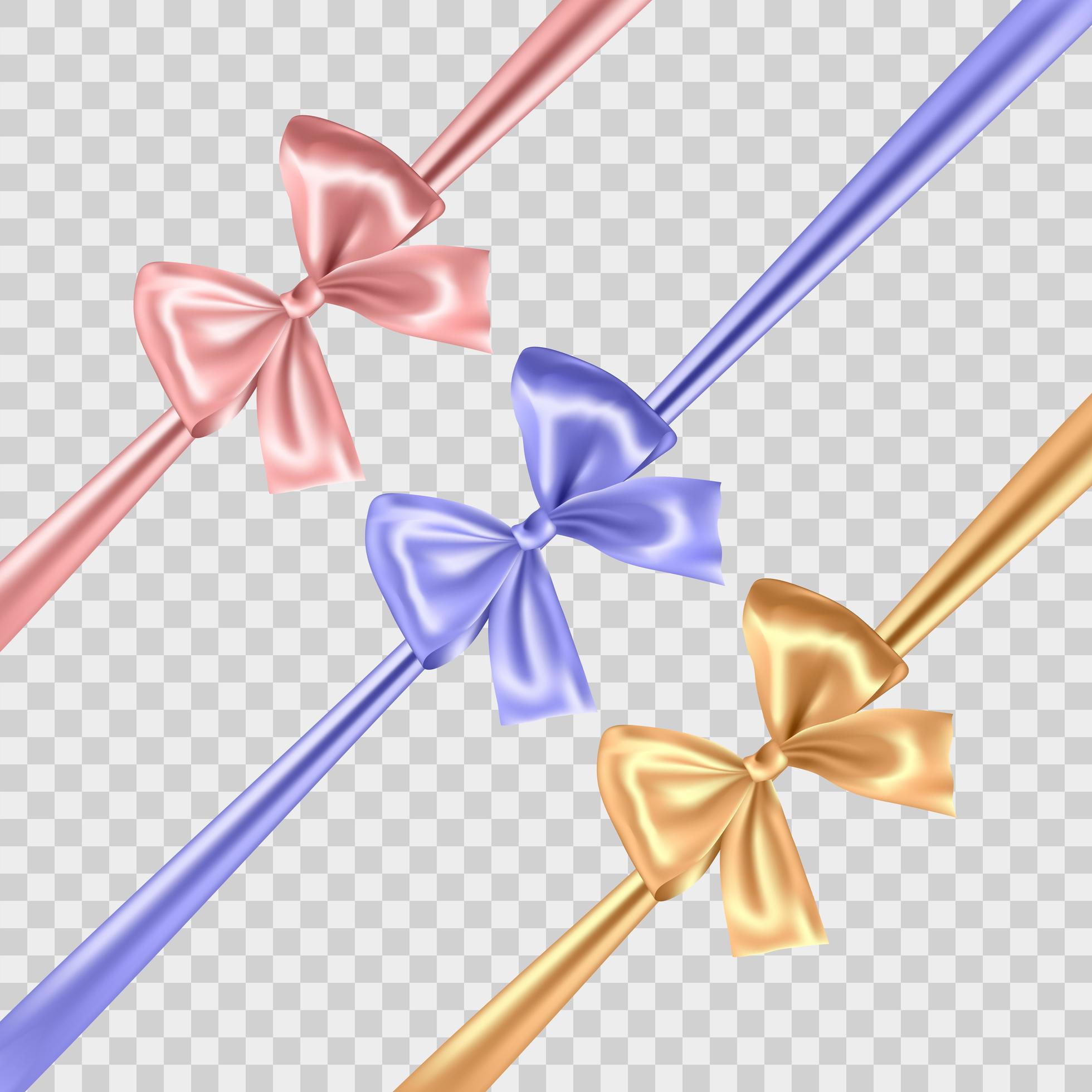 Set of blue, gold and pink bows isolated on transparent background