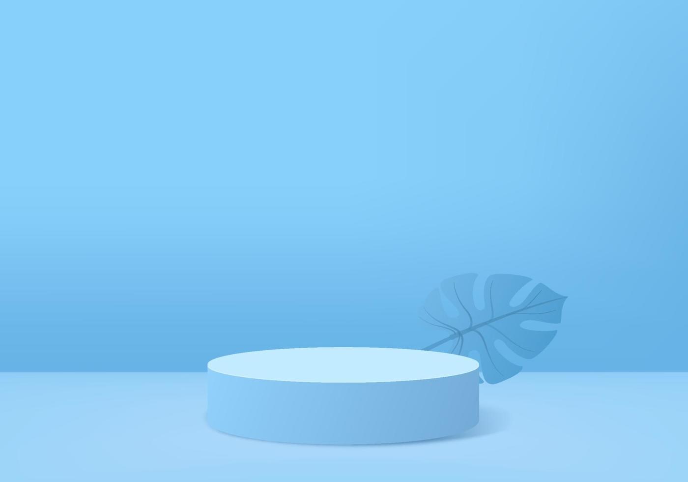 Los productos de fondo 3D muestran una escena de podio con una plataforma geométrica de hoja verde. vector de fondo render 3d con podio. Stand para mostrar productos cosméticos. Escaparate de escenario en pedestal display blue studio