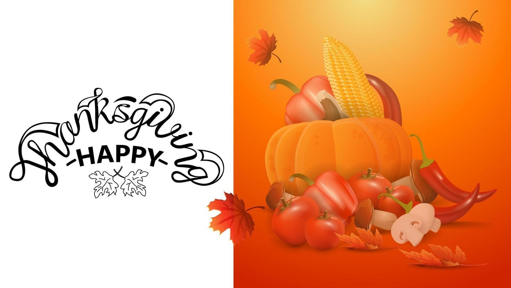 Happy Thanksgiving, creative greeting postcard with beautiful logo and autumn harvest vector