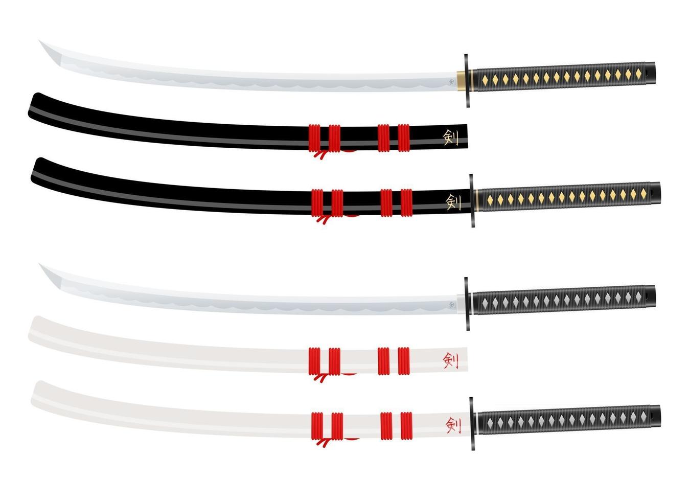 Ilustración de diseño de vector de espada katana aislado sobre fondo blanco
