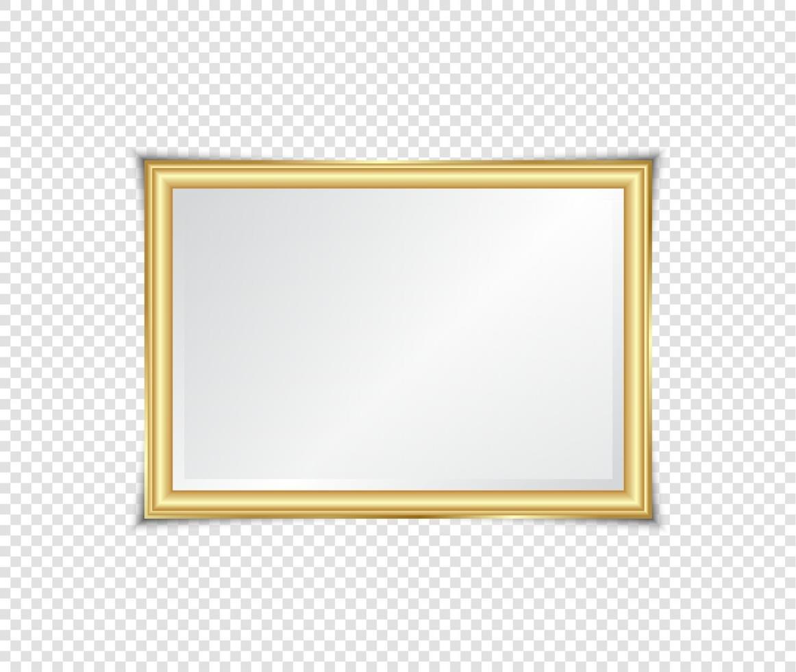 Gold shiny glowing frame with shadows isolated on transparent background. Gold luxury vintage style realistic border, photo, banner. illustration - Vector