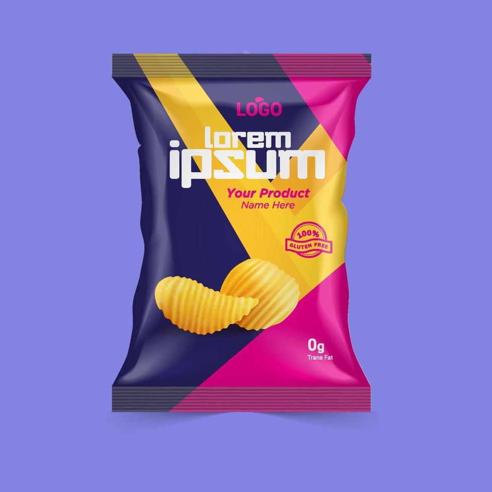 Free Potato chips and dry fruits package design, foil bags isolated on white background in 3d illustration vector