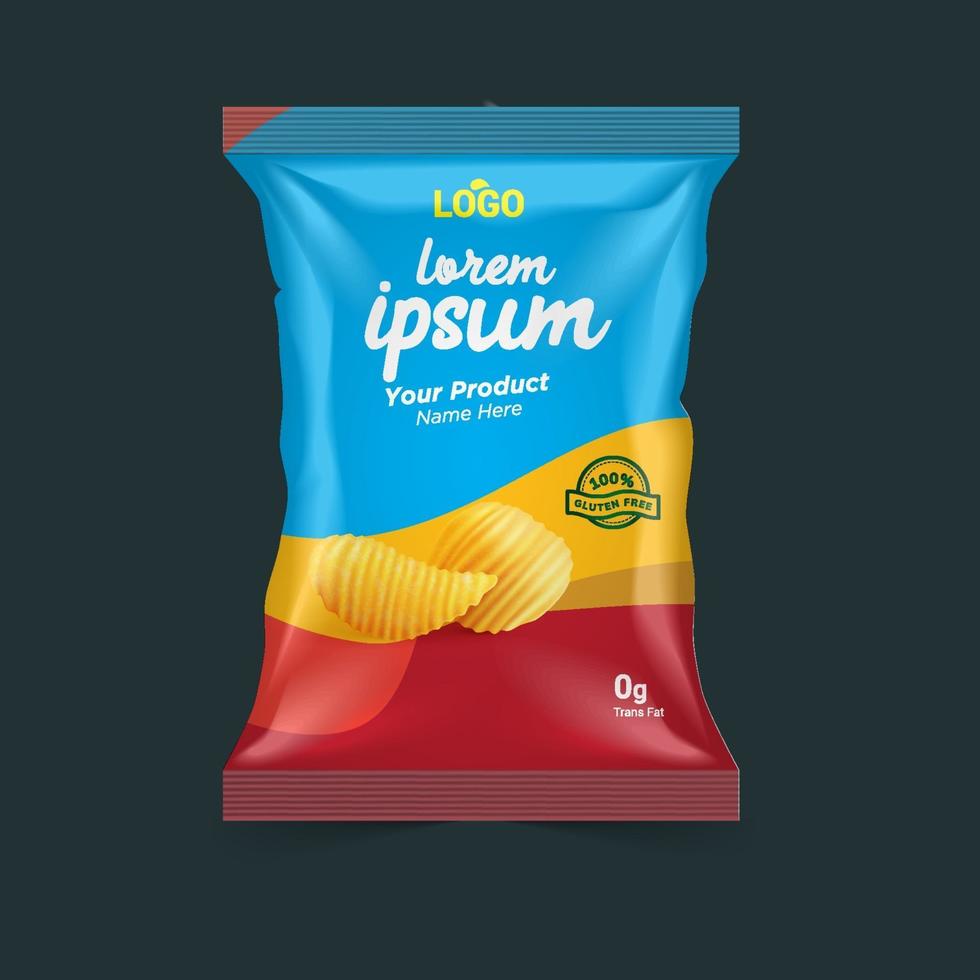 Diseño de paquete de papas fritas y frutas secas gratis, bolsas de papel de aluminio aisladas sobre fondo blanco en la ilustración 3d vector