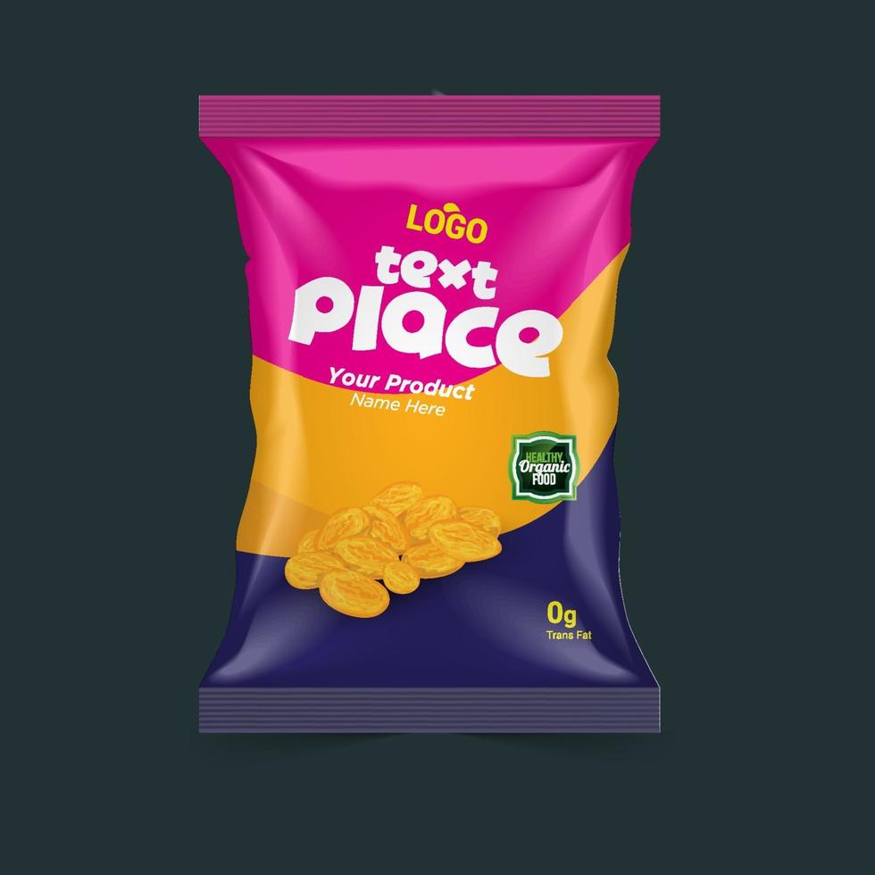 Free Potato chips and dry fruits package design, foil bags isolated on white background in 3d illustration vector
