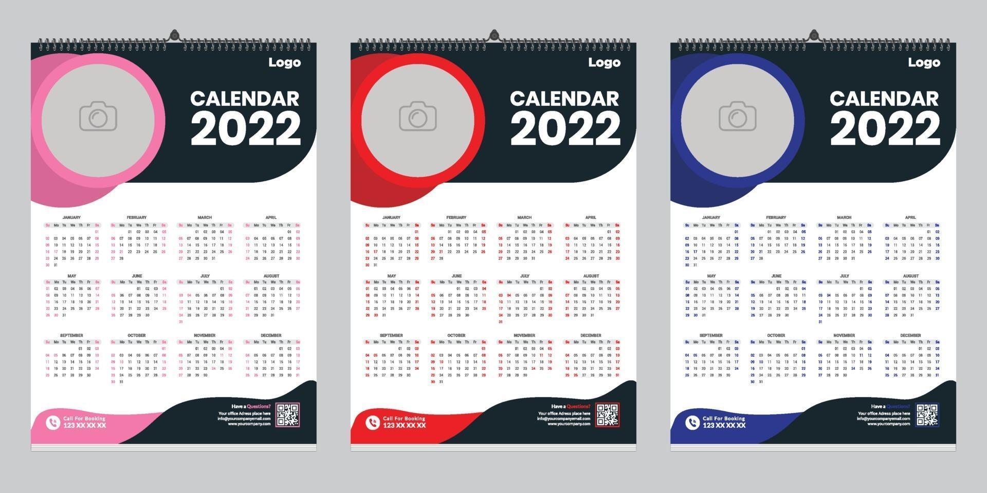 Free Single Page Wall Calendar 2022 Template Design Idea vector