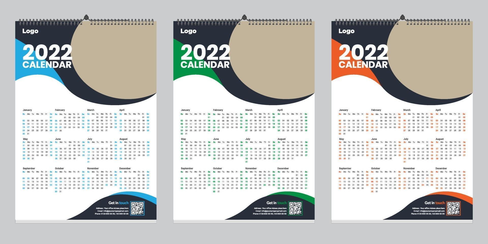 Free Single Page Wall Calendar 2022 Template Design Idea vector