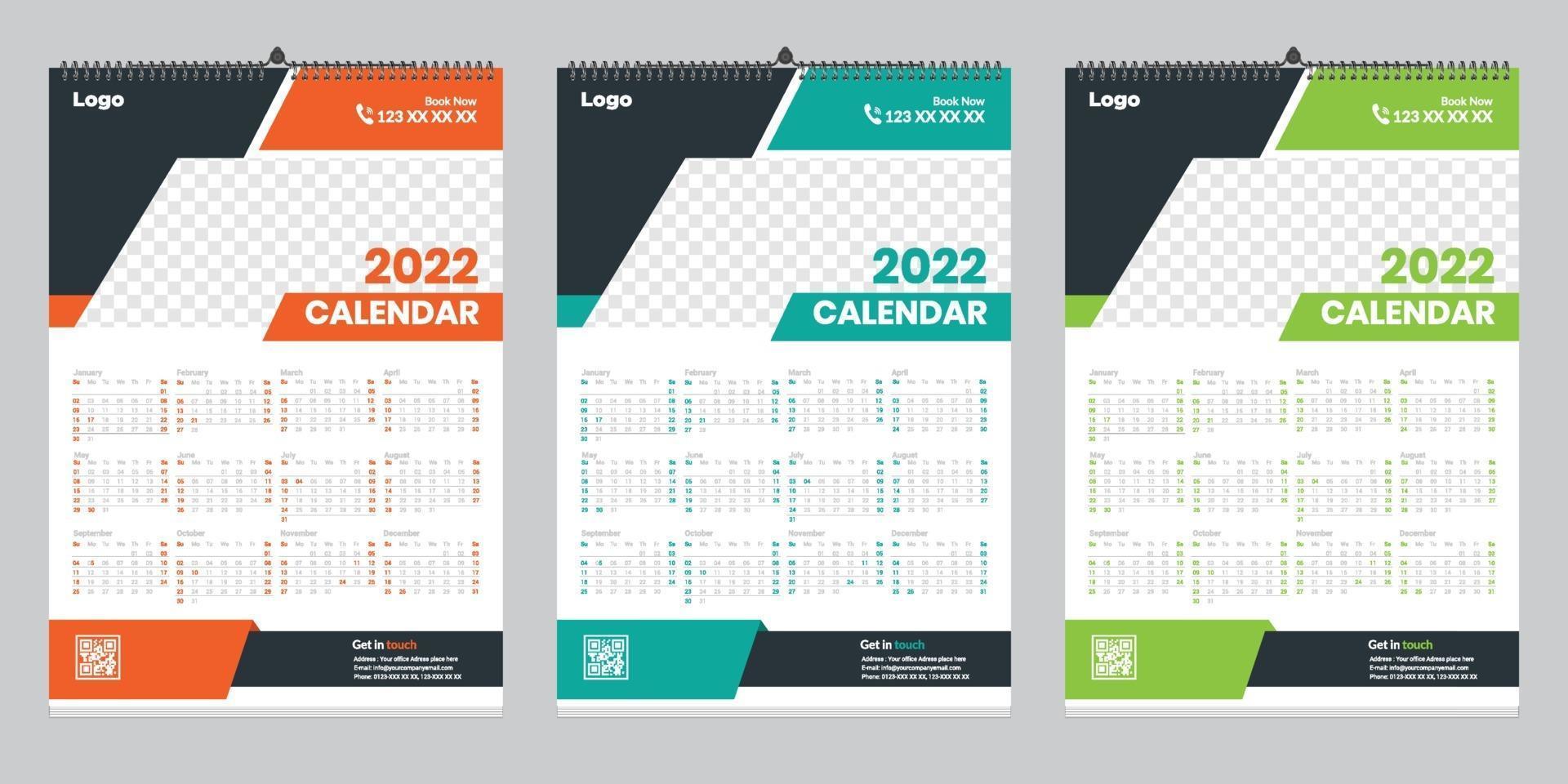 Free Single Page Wall Calendar 2022 Template Design Idea vector