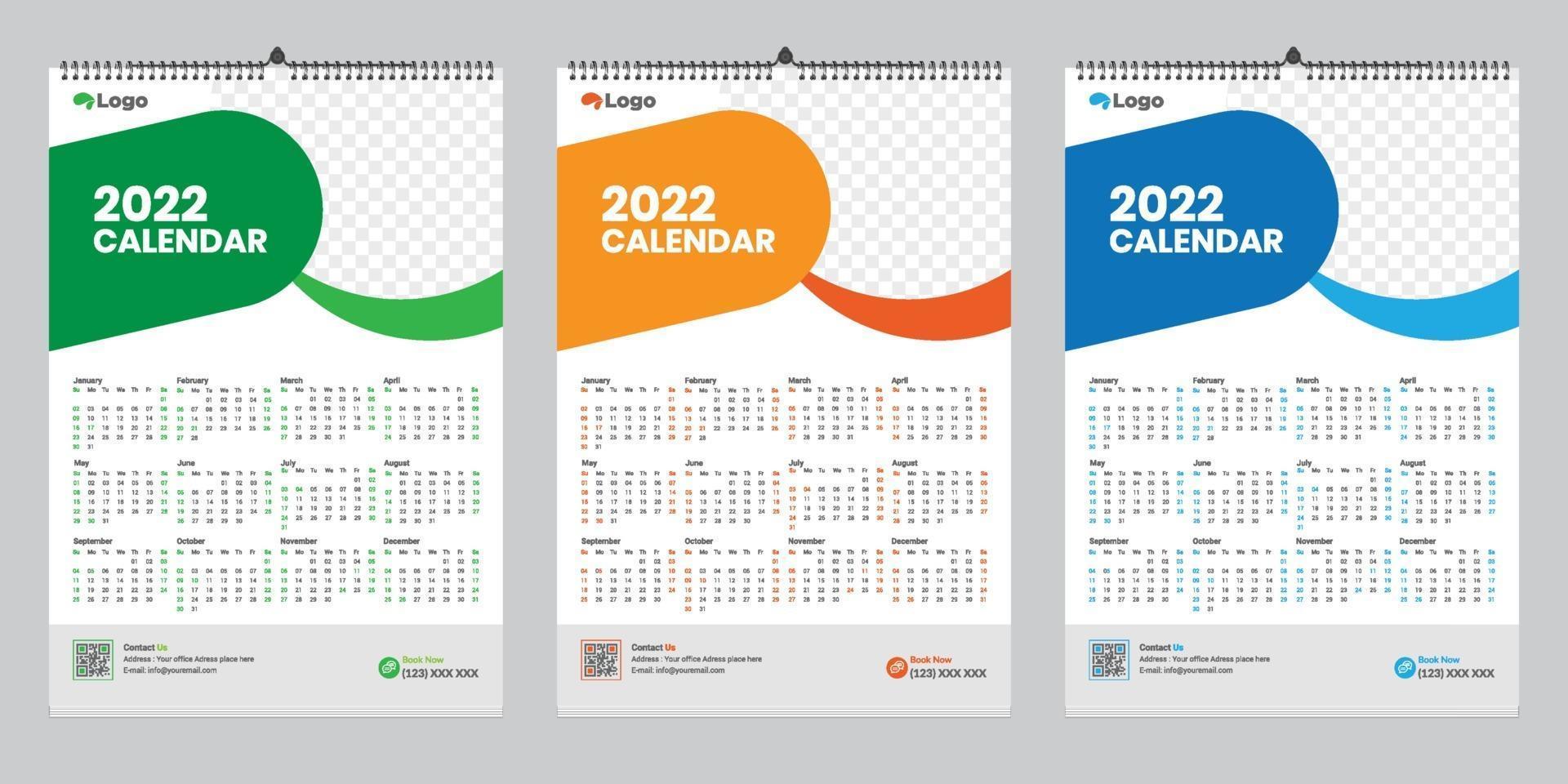 idea de diseño de plantilla de calendario de pared de una sola página gratis 2022 vector