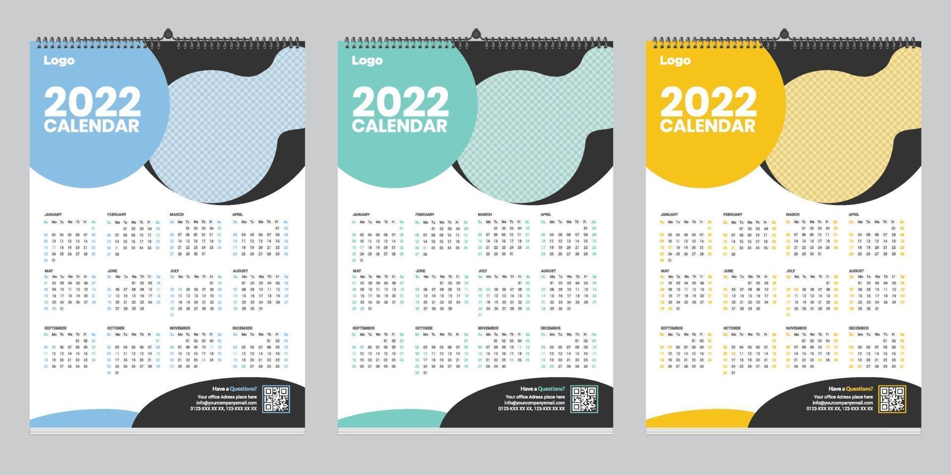 Free Single Page Wall Calendar 2022 Template Design Idea vector