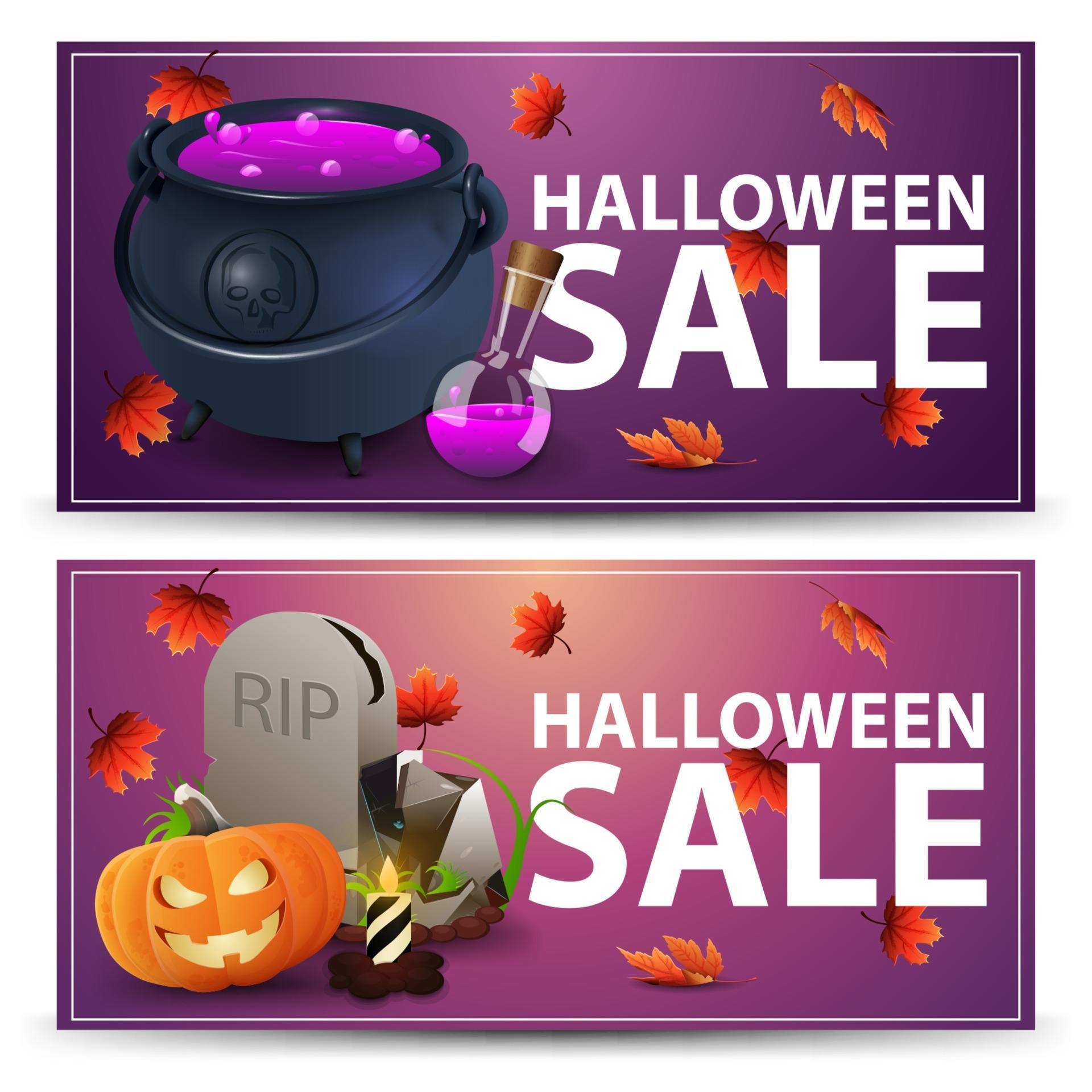 Set Halloween discount banners. Pink and purple discount banners for