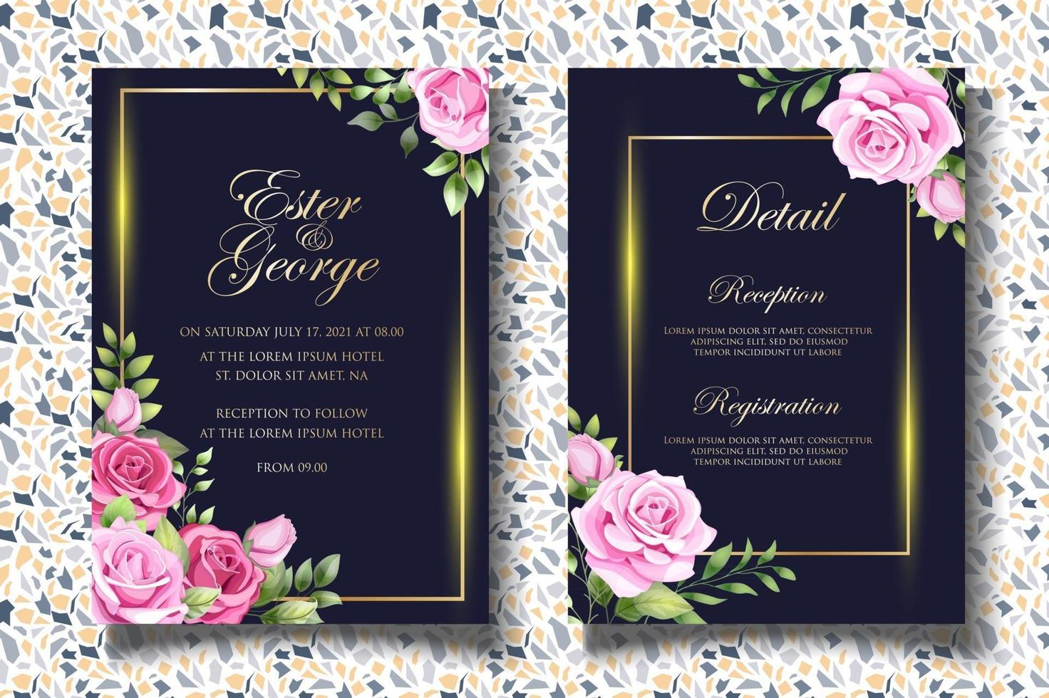 Luxury hand drawing floral wedding invitation card vector